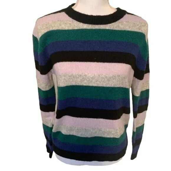 Halogen Sweaters Halogen Striped Bow Back Sweater Green Blue